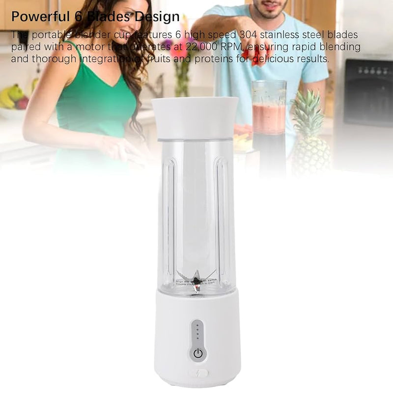 Liquidificador portátil recarregável por USB, 6 lâminas, 500ml.